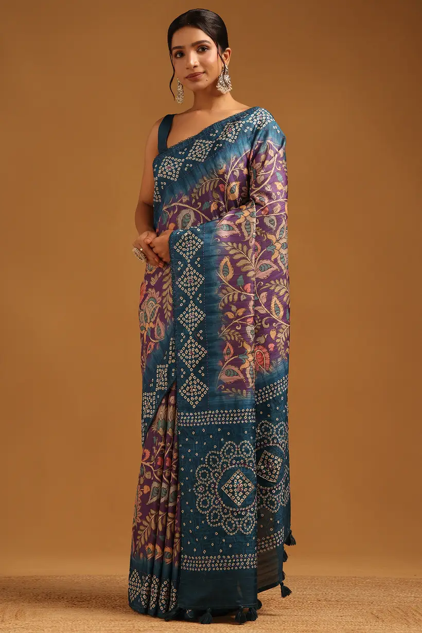 purple tussar botanical sarees womens soch